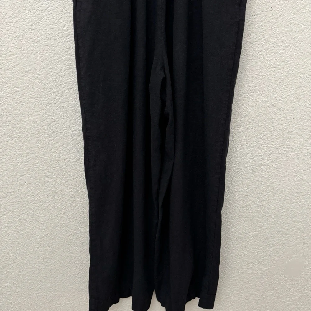 Zara Linen Blend Cropped Wide Leg Sleeveless Jumpsuit Black Size Small